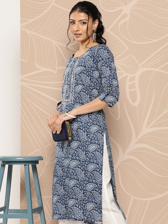 Yufta Ethnic Motifs Printed Gotta Patti Kurta