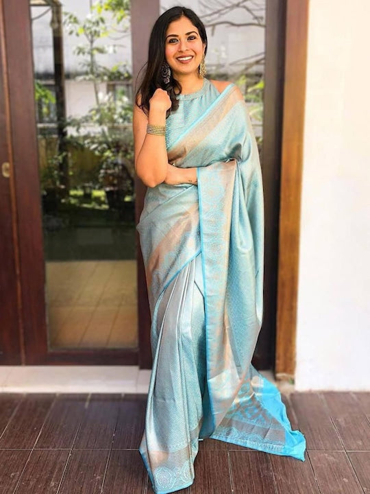 Anjaneya Sarees Ethnic Motifs Woven Design Zari Banarasi Saree