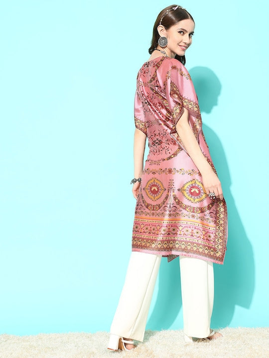 Yufta Floral Printed Flared Sleeves Kaftan Kurta