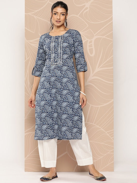 Yufta Ethnic Motifs Printed Gotta Patti Kurta