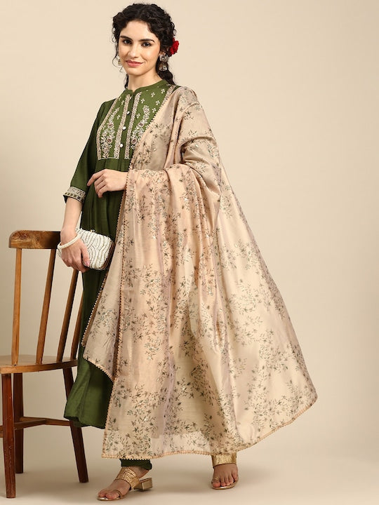 Anouk Embroidered Anarkali Thread Work Kurta With Churidar & Dupatta