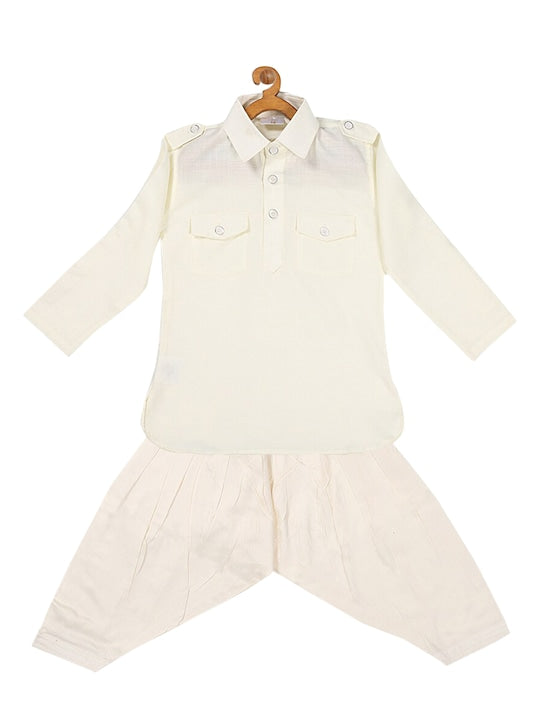 Vastramay Sishu Boys Cream-Coloured Kurta with Salwar