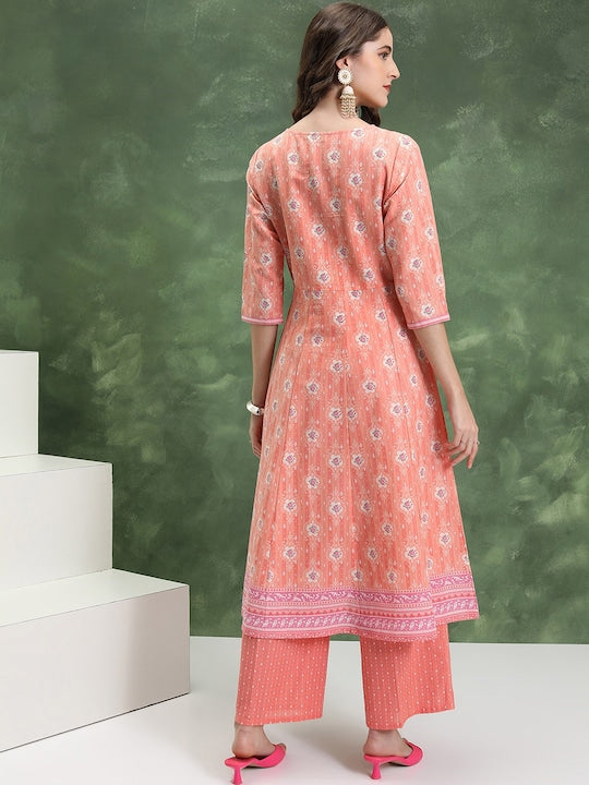 Vishudh Floral Printed Regular Pure Cotton Kurta with Palazzos