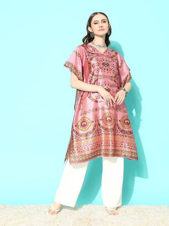 Yufta Floral Printed Flared Sleeves Kaftan Kurta