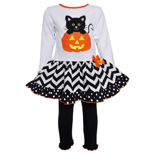 AnnLoren Girls' Halloween Pumpkin and Kitten Knit Dress Set - Zoter Shop