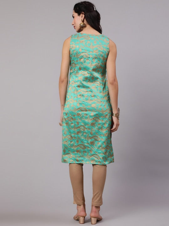 AKS Woven Design Round Neck Straight Kurta