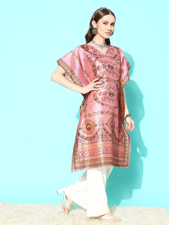 Yufta Floral Printed Flared Sleeves Kaftan Kurta