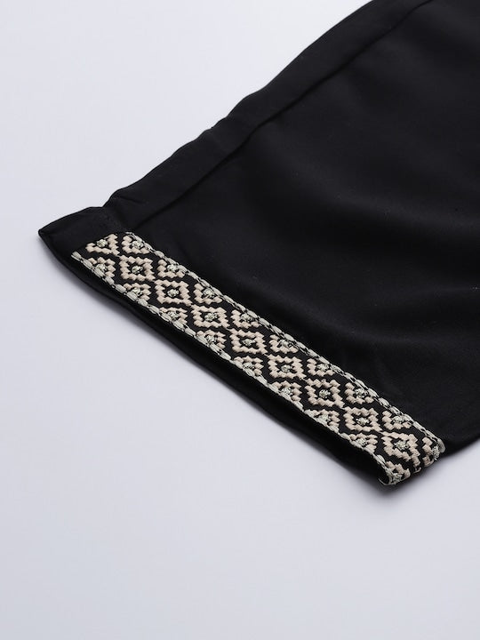 Yufta Women Black & Beige Yoke Design Kurta with Trousers & Dupatta