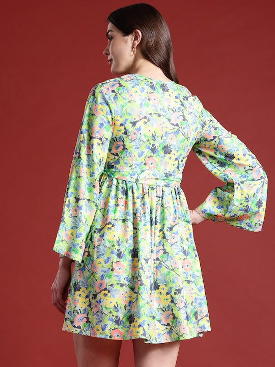 All about you Floral Print Wrap Dress with Belt