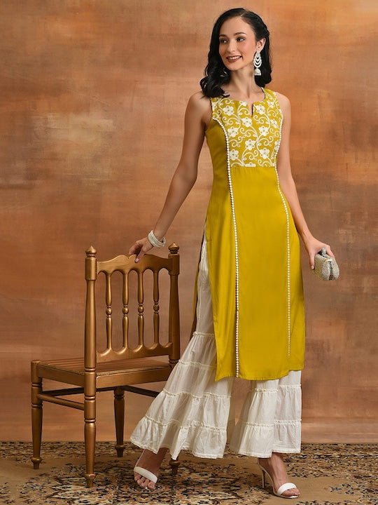 AKS Couture Floral Embroidered Thread Work Kurta