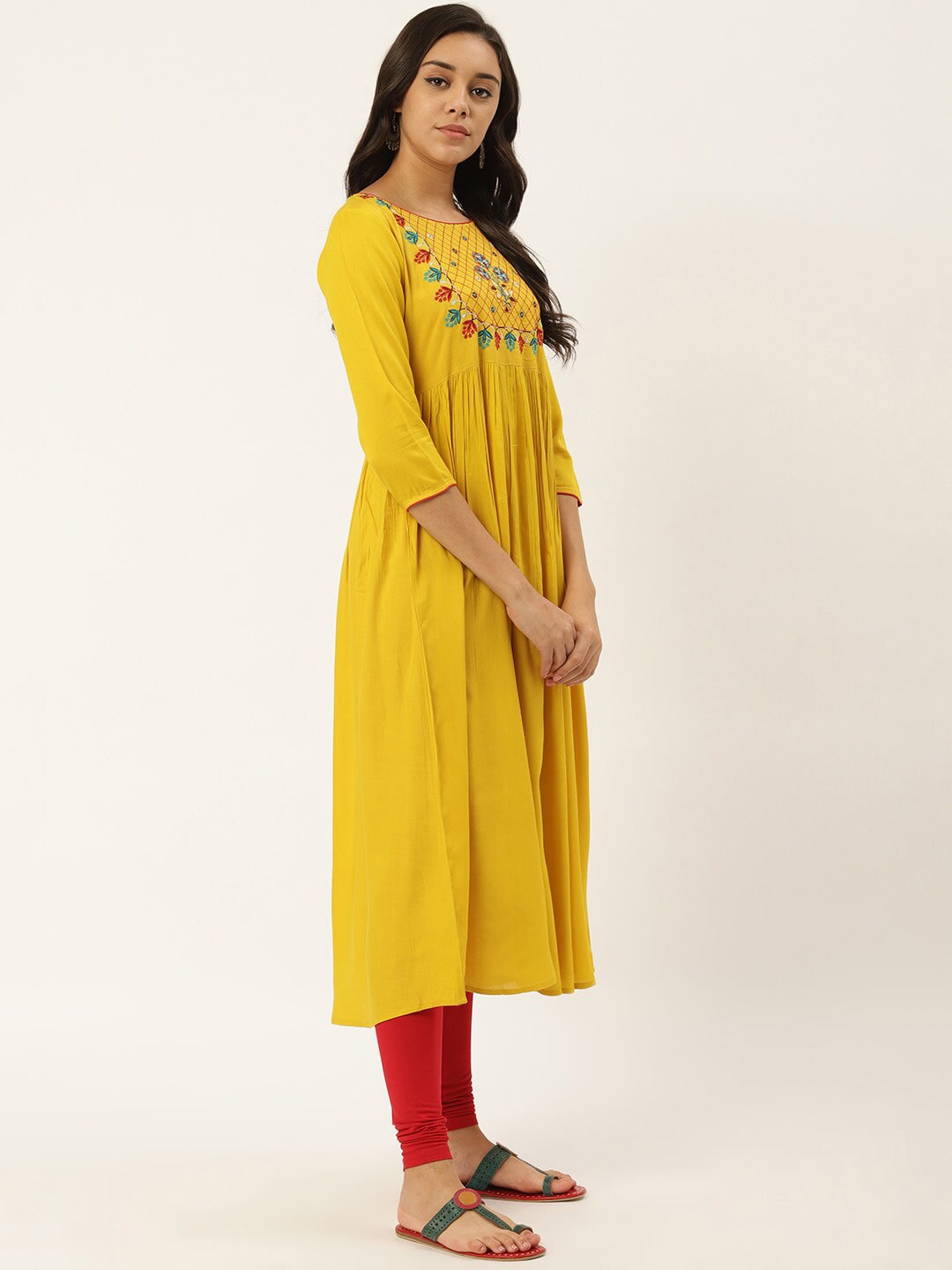 All about you Geometric Yoke Design Thread Work Cotton Anarkali Kurta