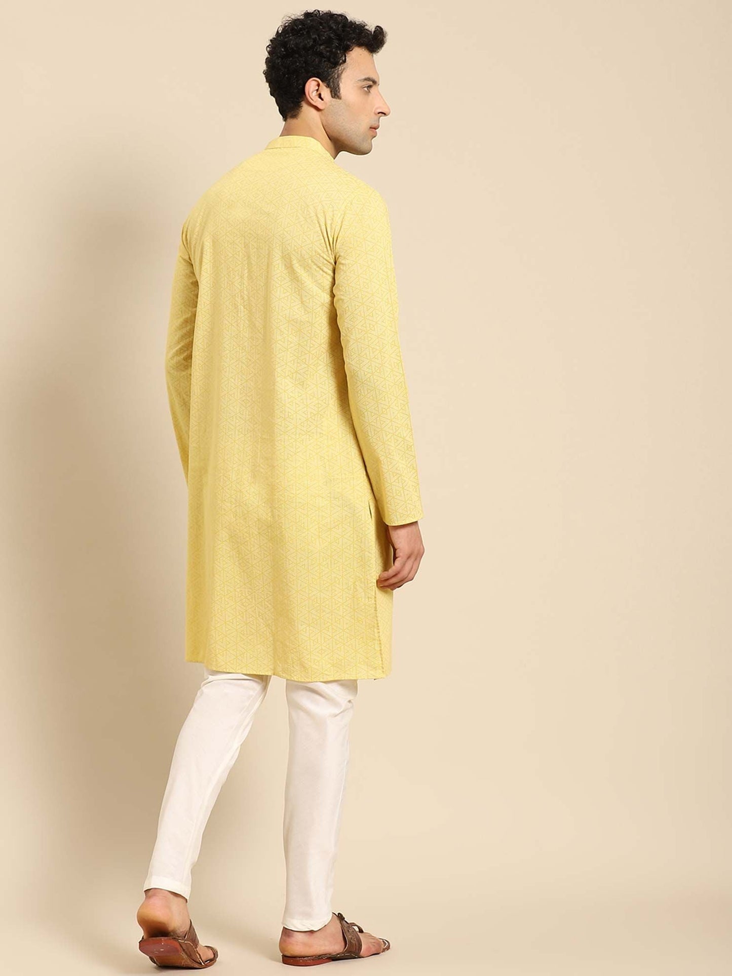 Amodh by Kisah Men Yellow Kurta (Set of 2)