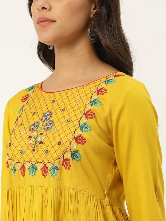 All about you Geometric Yoke Design Thread Work Cotton Anarkali Kurta