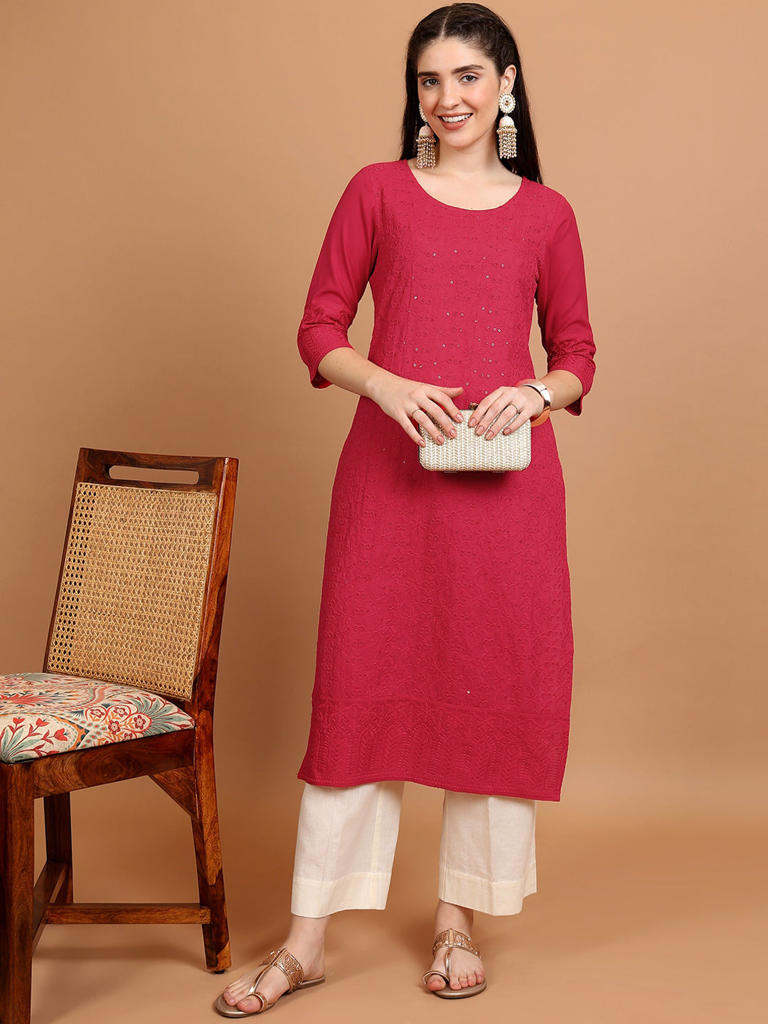 Vishudh Floral Embroidered Sequinned Straight Kurta