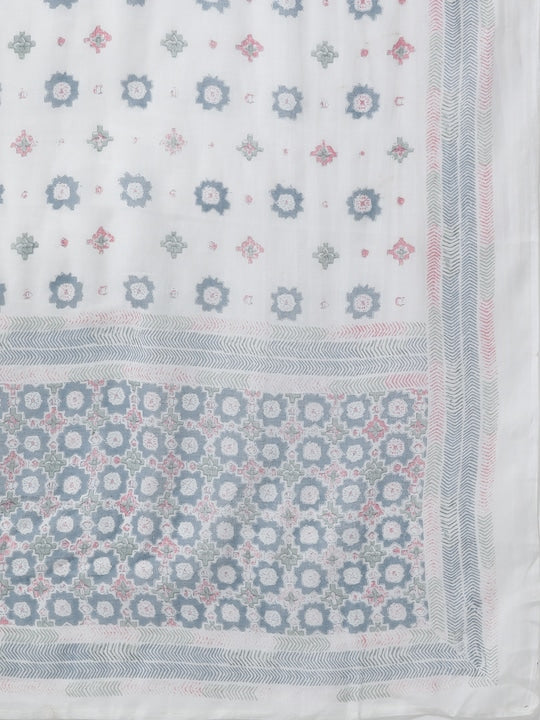 Yufta Women Blue Ethnic Motifs Printed Gotta Patti Pure Cotton Kurta with Trousers & With Dupatta