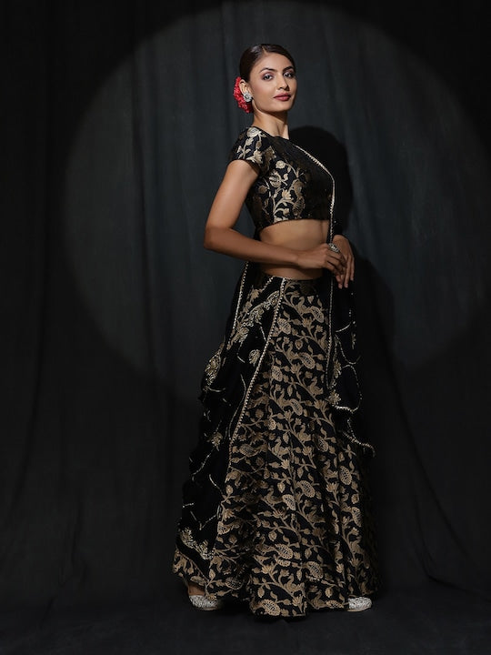 AKS Couture Embroidered Zari Ready To Wear Lehenga & Blouse With Dupatta