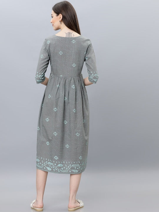 Vishudh Women Grey Printed A-Line Ethnic Dress
