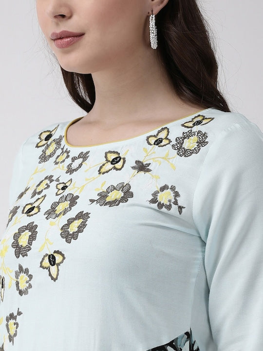 All about you Blue & Black Printed A-Line Midi Dress