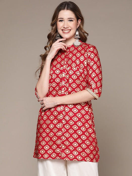 Anubhutee Red & Beige Geometric Printed Kurti - XXL