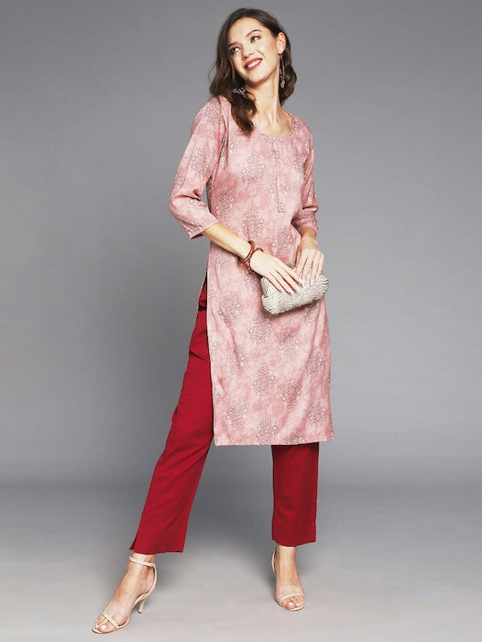 Anubhutee Women Peach Coloured Ethnic Motifs Kurta