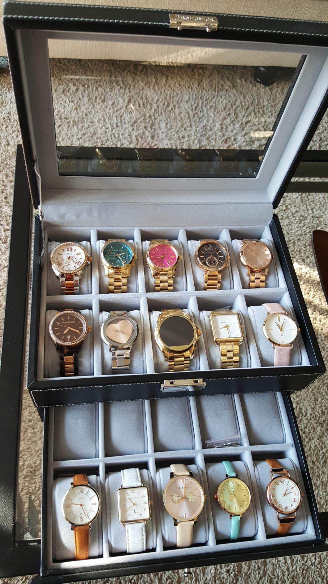 Watch Box 20 Mens Case Glass Top Black and Gray Display Organizer Lockable