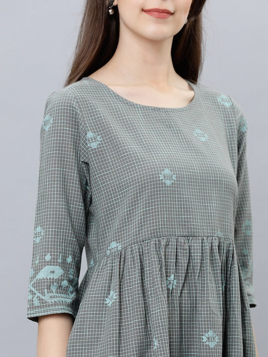 Vishudh Women Grey Printed A-Line Ethnic Dress