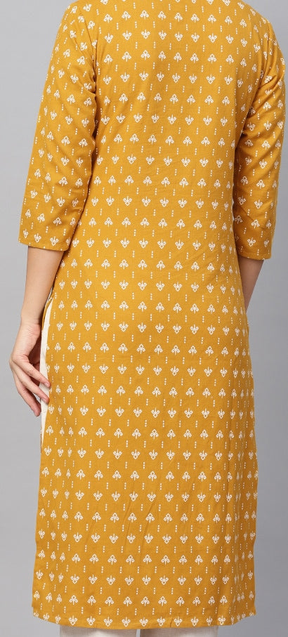 Yufta Women Mustard Yellow & Off-White Block Print Kurta with Trousers