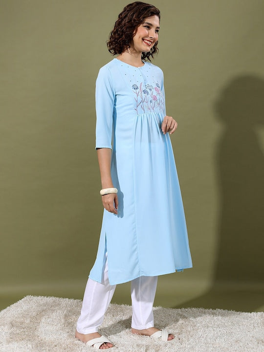 Vishudh Flloral Embroidered Keyhole Neck Kurta