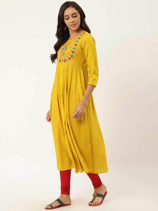 All about you Geometric Yoke Design Thread Work Cotton Anarkali Kurta