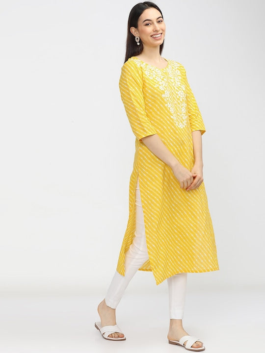 Vishudh Women Yellow Printed Kurta
