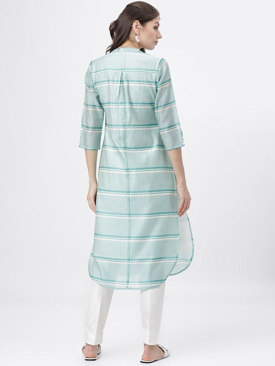 Vishudh Women Turquoise Blue & White Striped Kurta