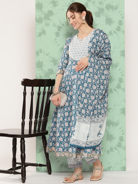 Yufta Ethnic Motifs Printed Gotta Patti Pure Cotton Kurta With Trousers & With Dupatta