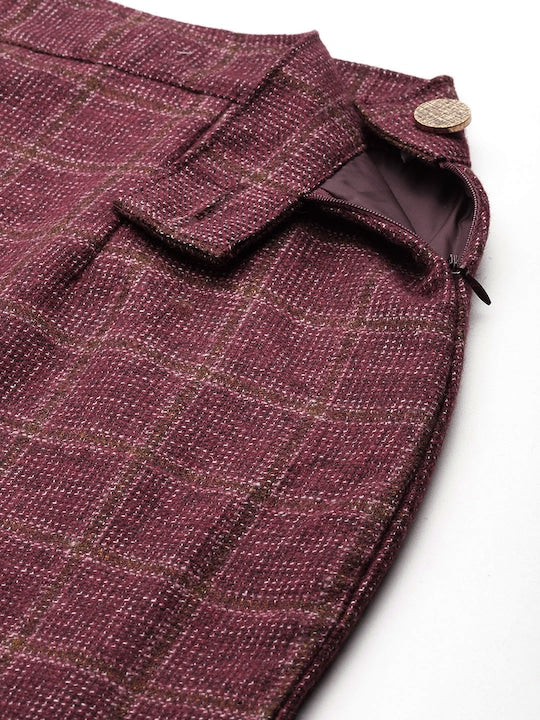 All about you Checked Front-Open Formal Blazer & Skirt Set