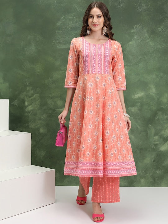 Vishudh Floral Printed Regular Pure Cotton Kurta with Palazzos