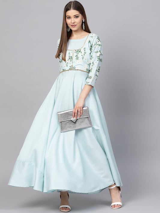 Ahalyaa Sky Blue Pigment Print A-Line Kurta