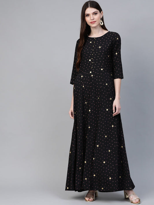 Ahalyaa Women Black & Pink High Slit Bandhani Khari Printed Anarkali Kurta with Palazzos
