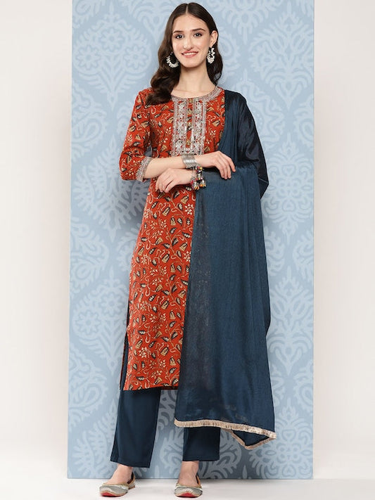 Yufta Ethnic Motifs Embroidered Regular Sequinned Kurta with Trousers & Dupatta