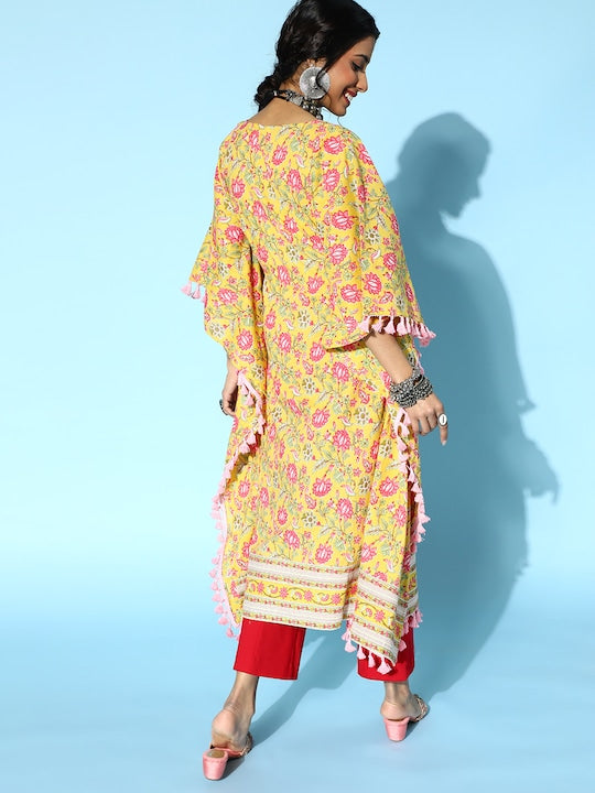 Yufta Bright Yellow Cotton Kaftan Kurta