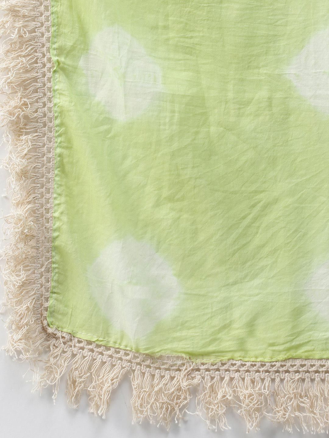 Anubhutee Women Green Pure Cotton Bandhani Print Mirror Work Kurta with Trousers & Dupatta