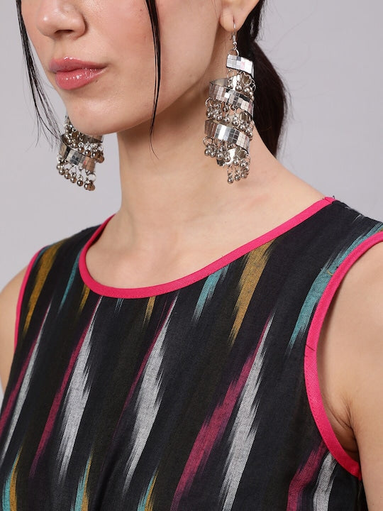 AKS Ikat Printed A-Line Cotton Midi Dress