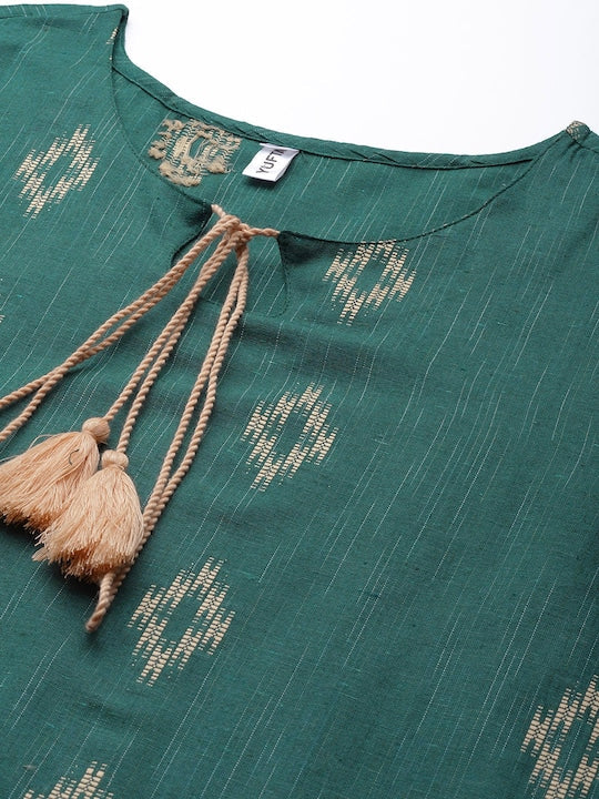 Yufta Women Woven Design Straight Kurta Green