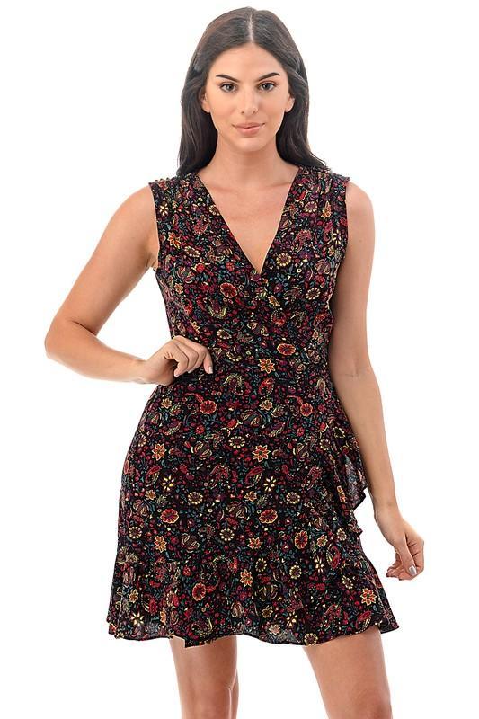 Women's Sleeveless Black Floral Sundress Tops - Zoter Shop