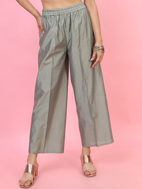 Vishudh Women Grey Ethnic Motifs Panelled Kurta with Skirt & With Dupatta