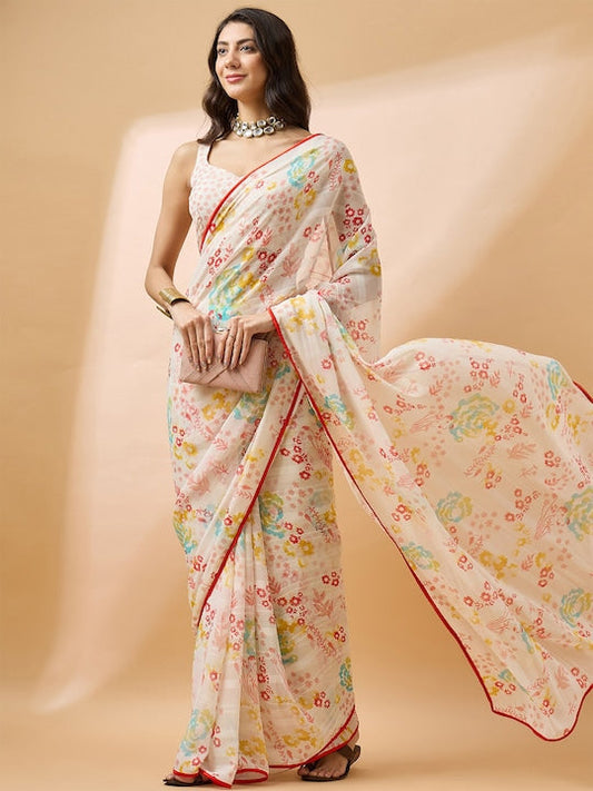 All about you Off White Floral Pure Georgette Saree