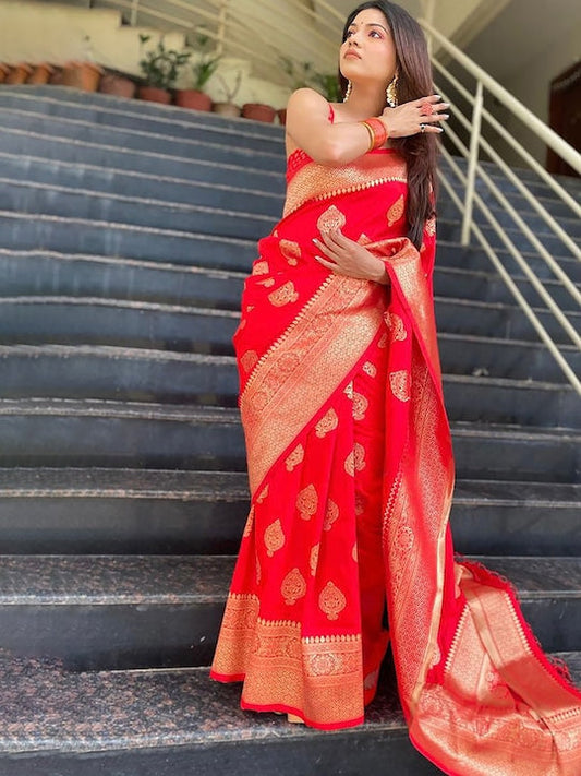 Anjaneya Sarees Ethnic Motifs Woven Design Zari Banarasi Saree