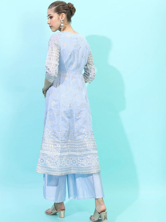 Vishudh Women Floral Cotton Blend Kurta Set