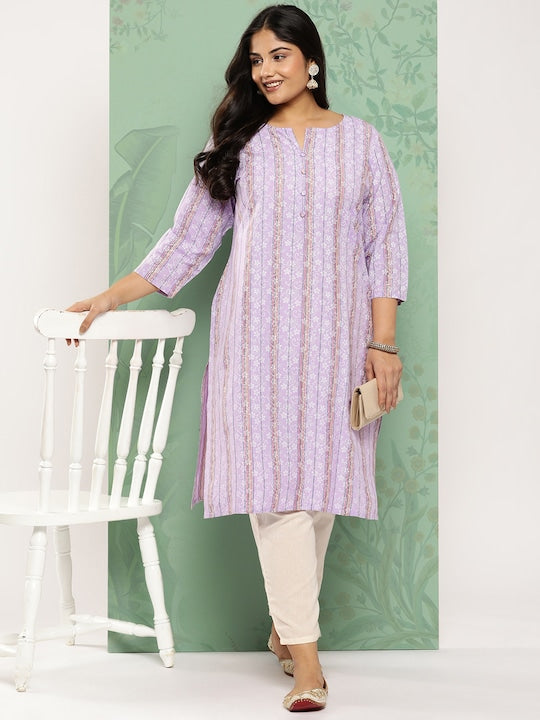 Yufta Women Plus Size Floral Printed Straight Kurta