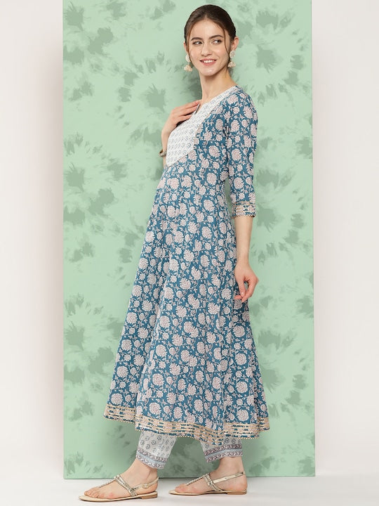 Yufta Ethnic Motifs Printed Gotta Patti Pure Cotton Kurta With Trousers & With Dupatta