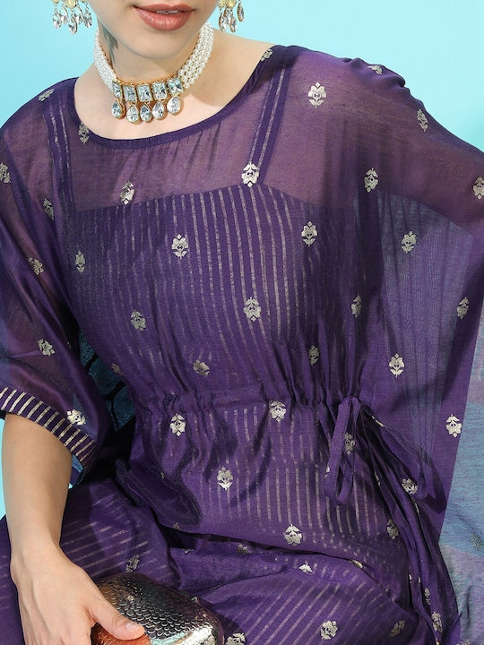 Vishudh Women Purple High Slit Kurta with Palazzos