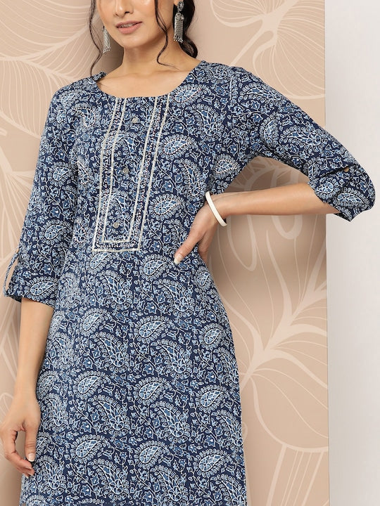 Yufta Ethnic Motifs Printed Gotta Patti Kurta